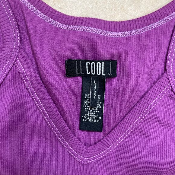 LL Cool J V-Neck Ribbed Purple Tank Juniors L - Picture 2 of 3